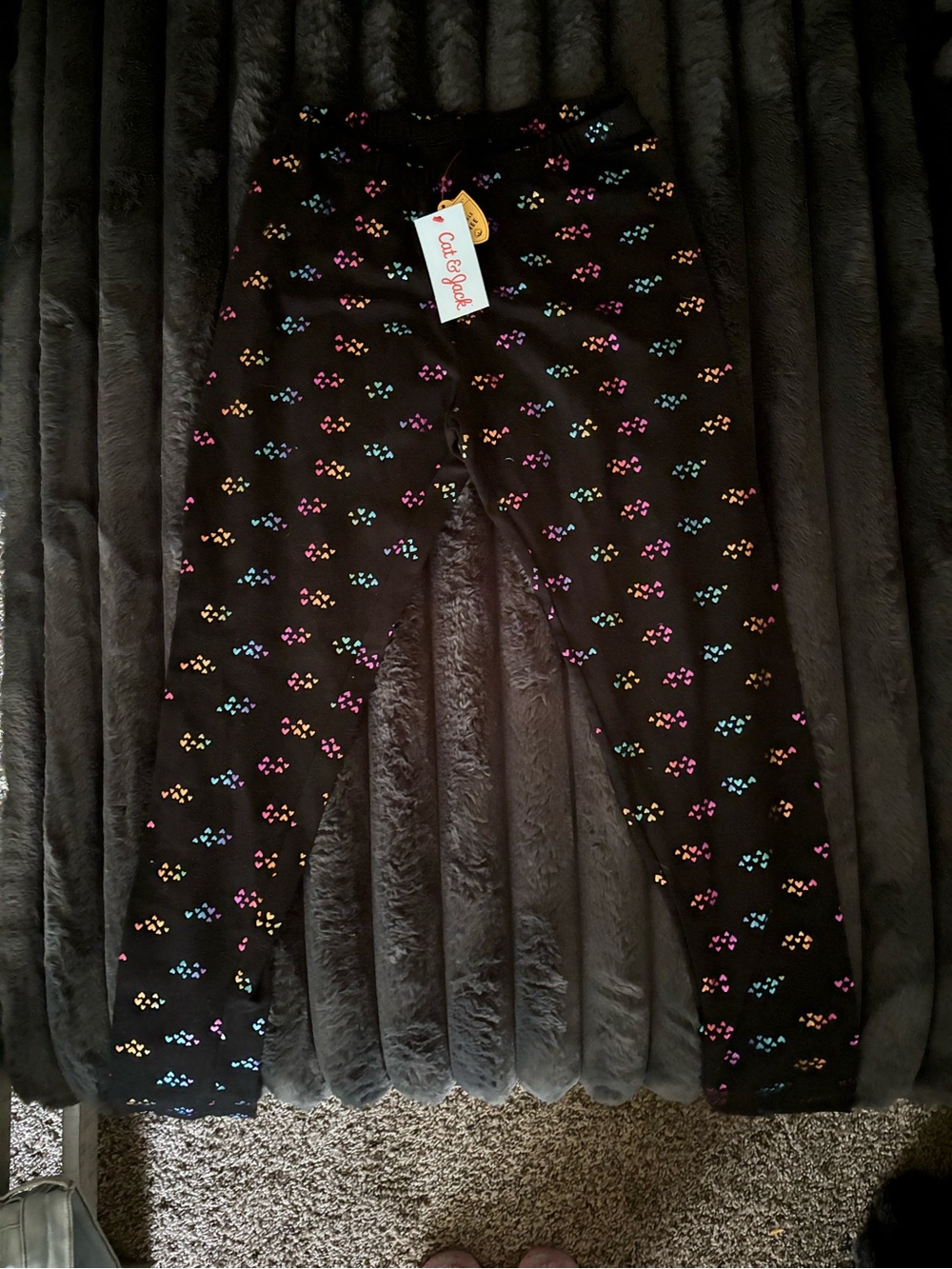 Cat & Jack Black Leggings with Multicolor Heart Dots